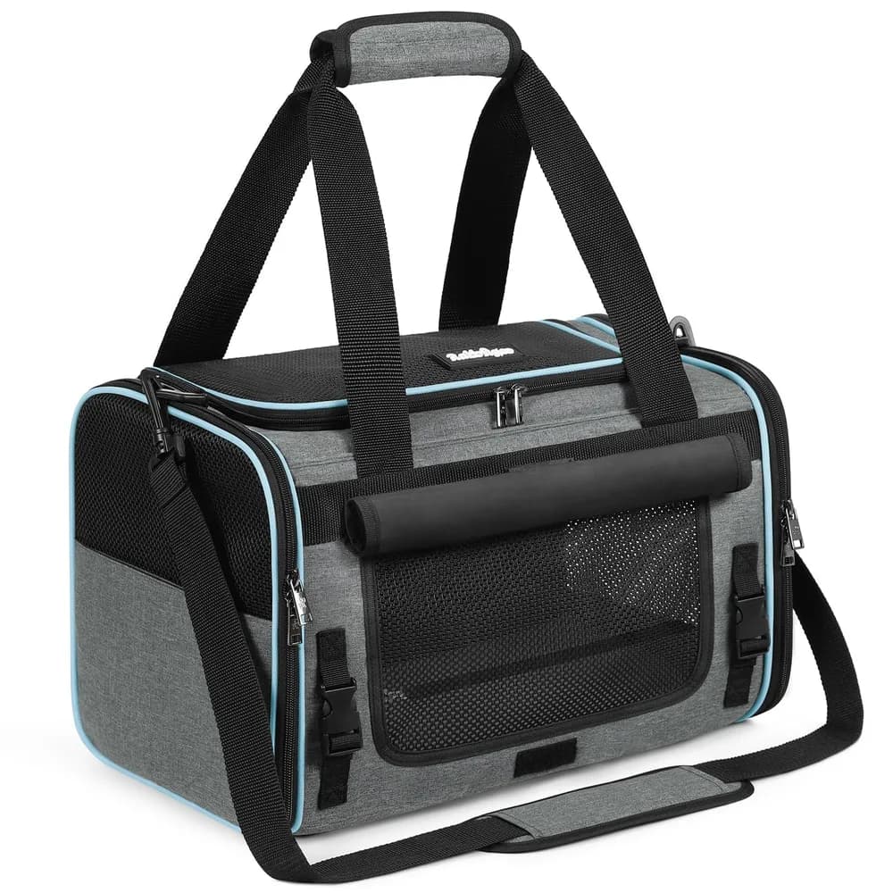 rabbitgoo rabbitgoo Cat Carrier Soft, Pet Bag with Rollable Flap for Anxious Kittens, Travel Safe for Car Airline, Collapsible Portable Carrying for Small to Medium Cats, Grey, 17" L x 11" W x 11" H