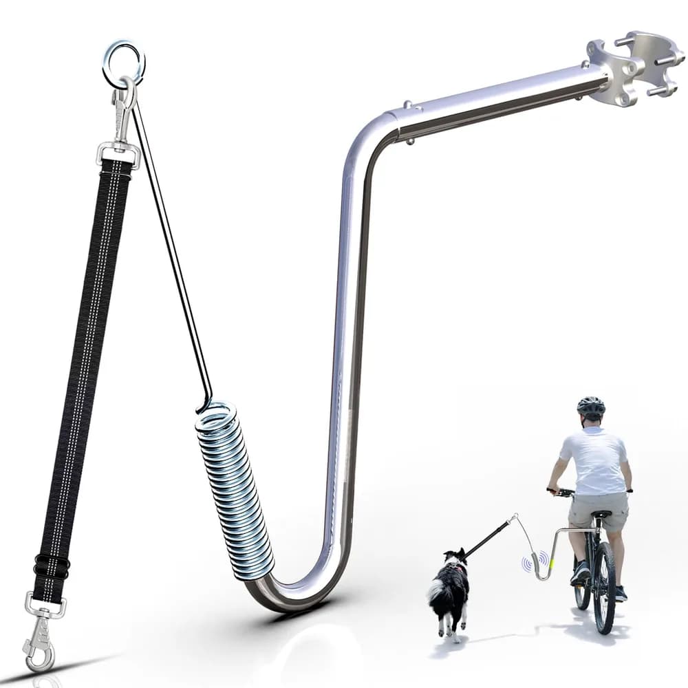 Pawxaw Dog Bike Leash Hands-Free Bicycle Attachment for Medium Large Dogs, Shock-Absorbing Spring, Stainless Steel Clamp, Tangle-Free, Reflective & Adjustable Bicycle Leash for Running, Exercise or Training
