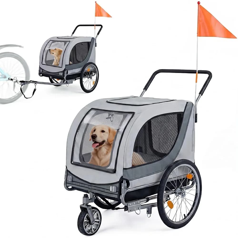 HAPPAWS Dog Bike Trailer - HAPPAWS Dog Trailer for Bicycle, Cargo Cycle Trailers Wagon Cart Pet Bike Carrier w/ 3 Doors, Galvanized Steel Wheels, Safety Flag, Easy to Connect&Disconnect, Collapsible to Store