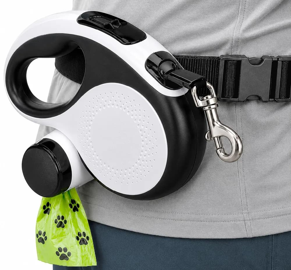 RANGLAND Hands-Free Retractable Dog Leash with Waist Belt, 16FT Extendable Strap | for Small & Medium Size Dogs | Comfortable Design Great for Walking and Jogging | Removable Poop Bag Dispenser