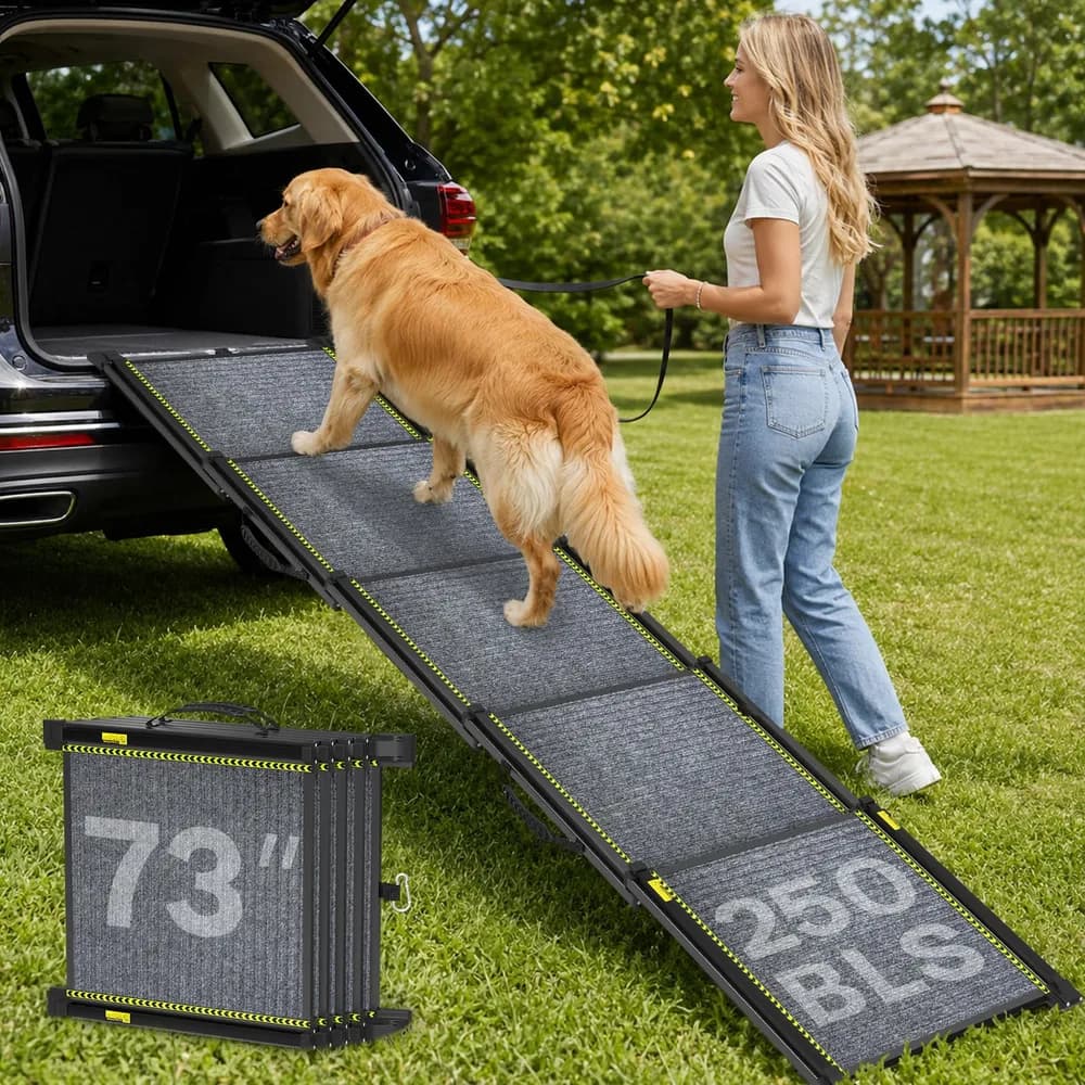 PETIMBER Dog Ramp for Car 73" L x 17" W, Telescoping & Portable Dog Ramp for Large Dogs, Aluminum Frame & Lightweight Pet Ramp with Non-Slip Surface, Folding Dog Steps Up to 250LBS