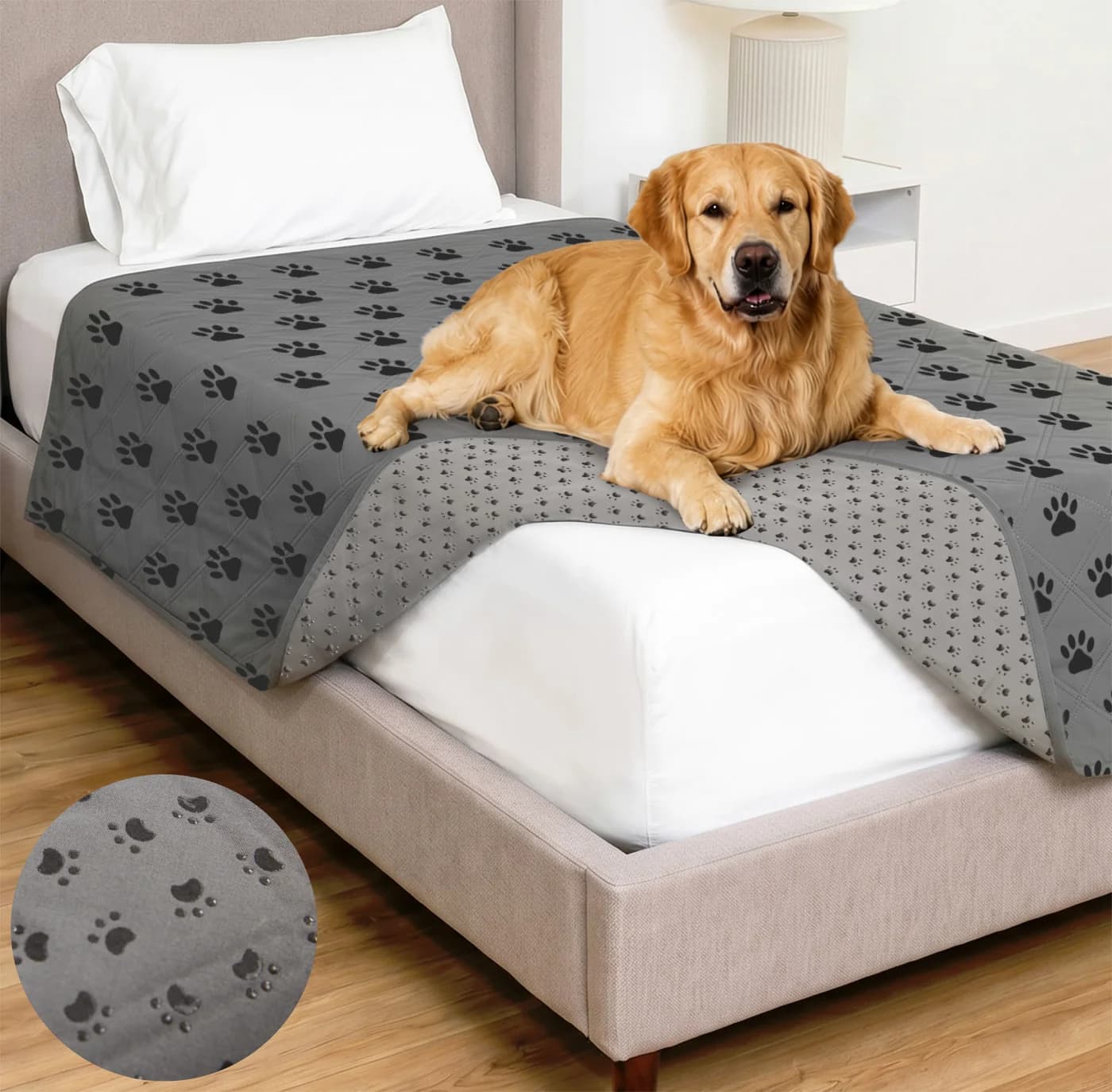 Gorilla Grip Waterproof Pet Blanket - Gray Black Paw, 52 x 82 in