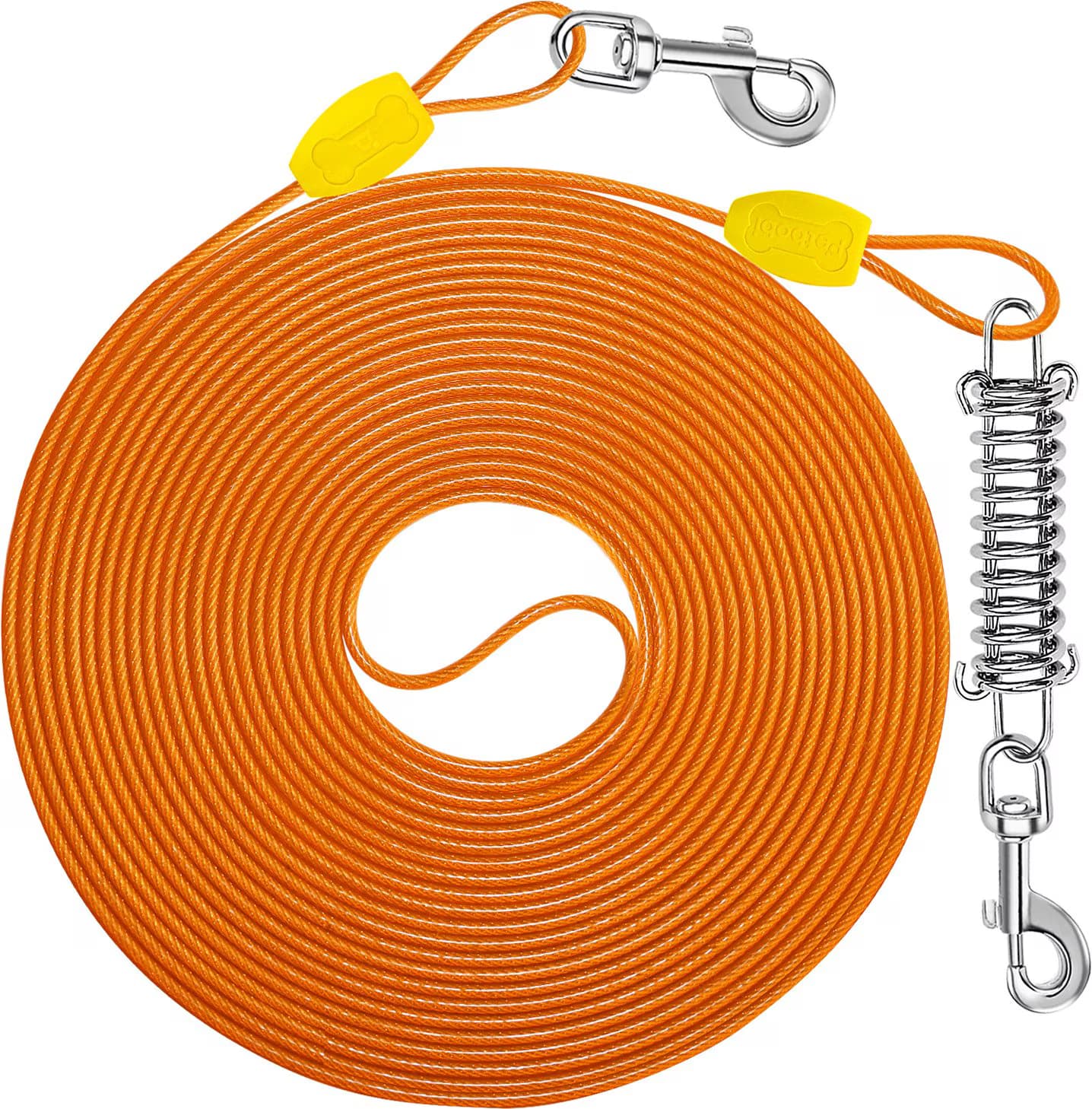 Petbobi PVC-Coated Steel Dog Tie-Out Cable with Shock Spring, 30-ft