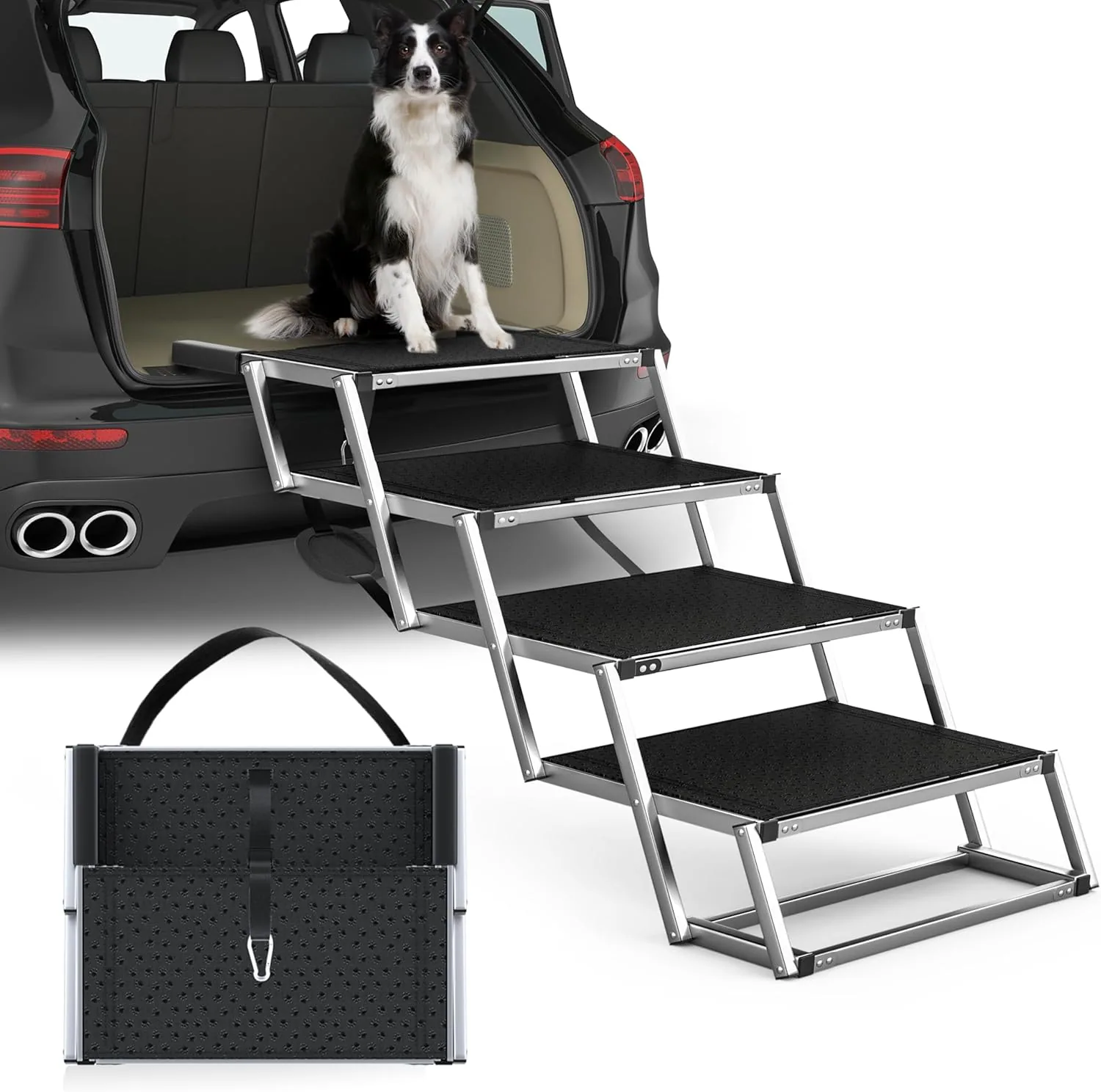 PetRuna Extra Wide 4-Step Dog Car Stairs