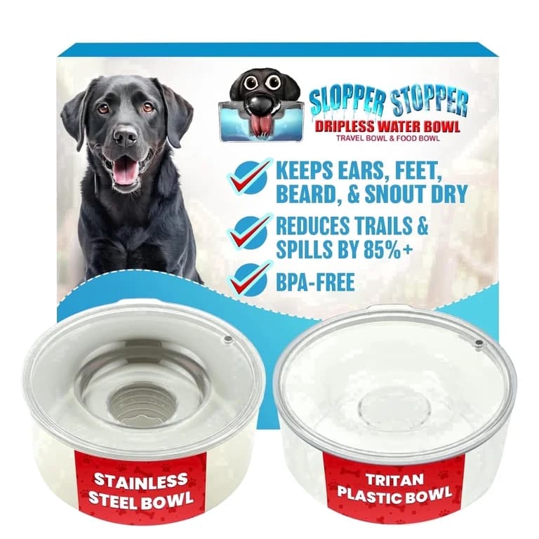 Slopper Stopper Stainless Steel Dripless Water Bowl, Medium Breed 21–50 lb, Red Lid, 1 gal